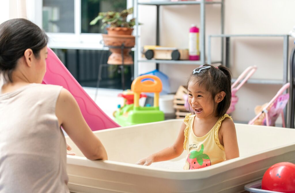 A child engaged in a calm, creative activity